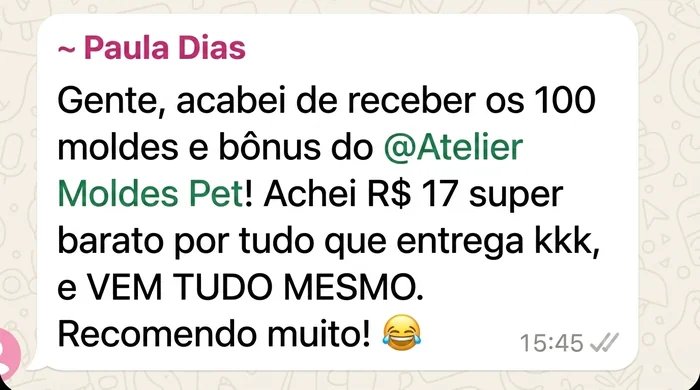 Depoimento WhatsApp Paula Dias: VEM TUDO MESMO por R$ 17