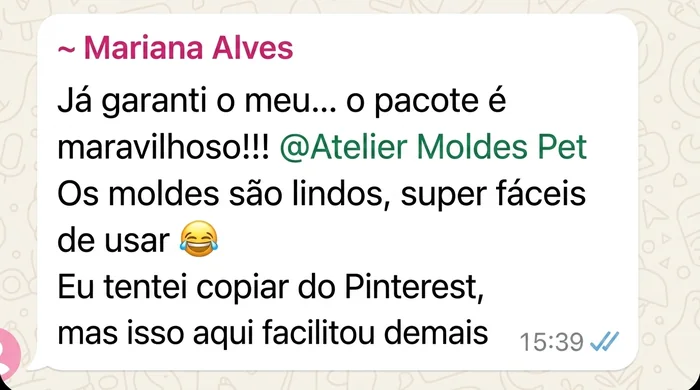 Depoimento WhatsApp Mariana Alves: tentei copiar do Pinterest, isso aqui facilitou demais